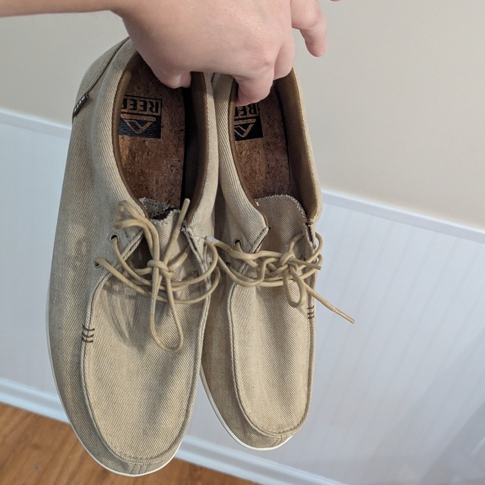 Reef Boat Shoes Khaki Canvas Moc Toe Loafers Tan Men's Size 11